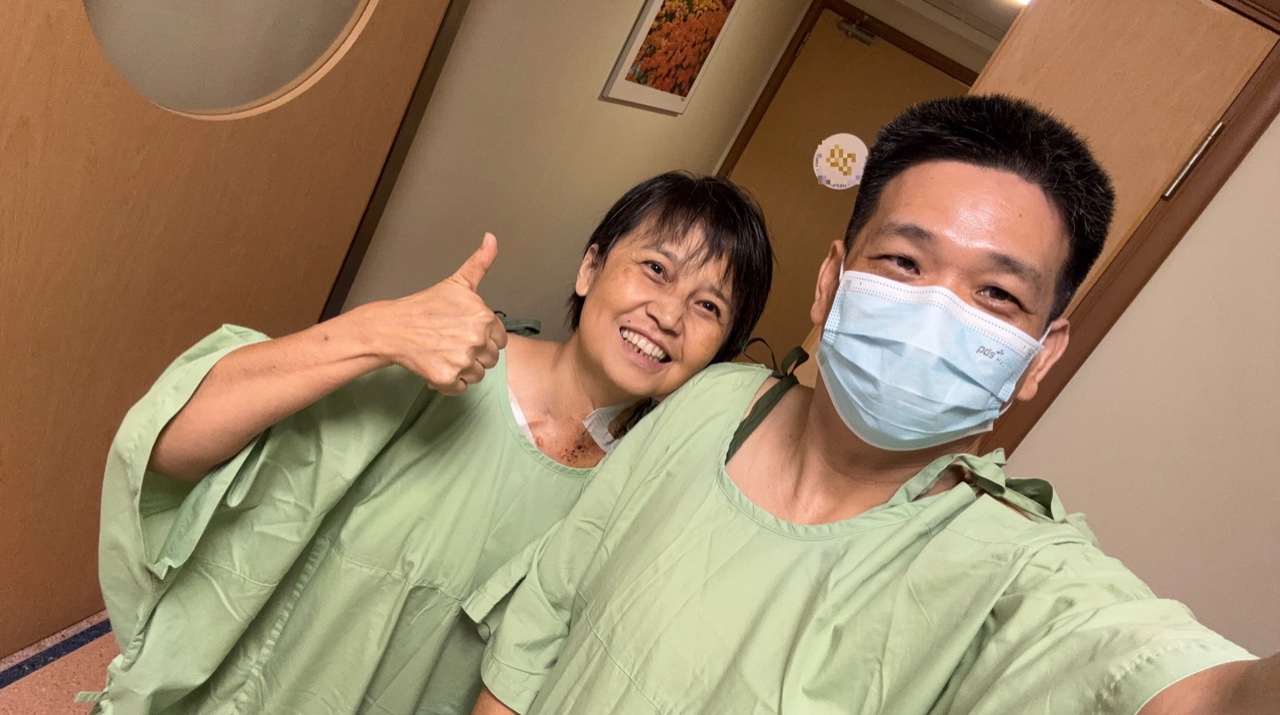 The two of us in our hospital room before our transplant surgery